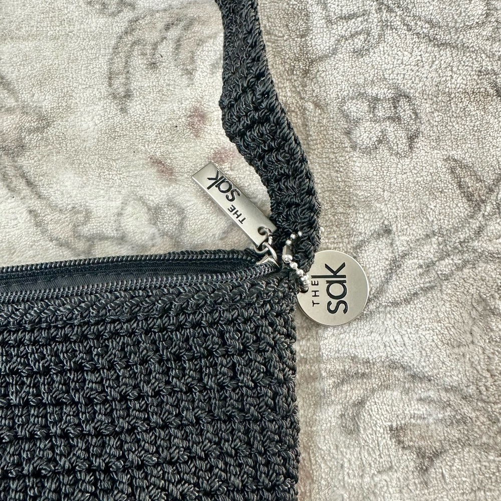 The Sak Black Crochet Bucket Shoulder Bag - Picture 5 of 9
